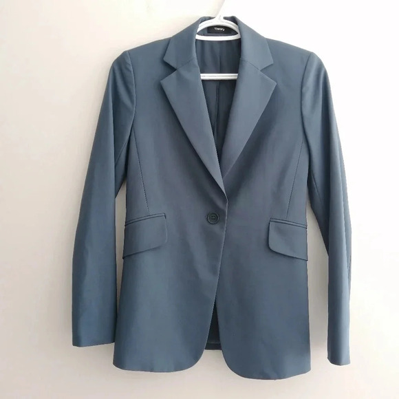 Theory Brixmill Betoken Virgin Wool Single Breasted Blazer Suit Jacket Blue 0 - Picture 4 of 17